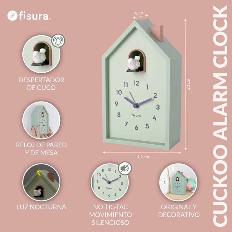Reloj Despertador Cuco Menta Fisura