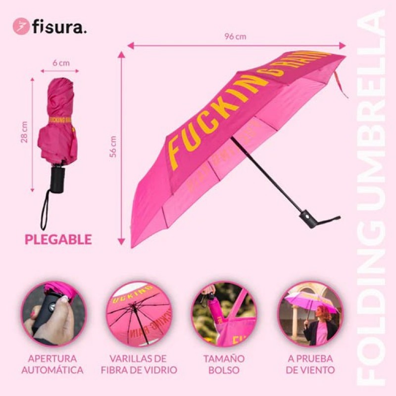 Paraguas Plegable Fucking Rain Rosa Fisura Paraguas Plegable Fucking Rain Rosa Fisura