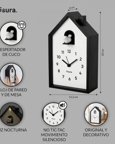 Reloj Despertador Cuco Blanco y Negro Fisura Reloj Despertador Cuco Blanco y Negro Fisura
