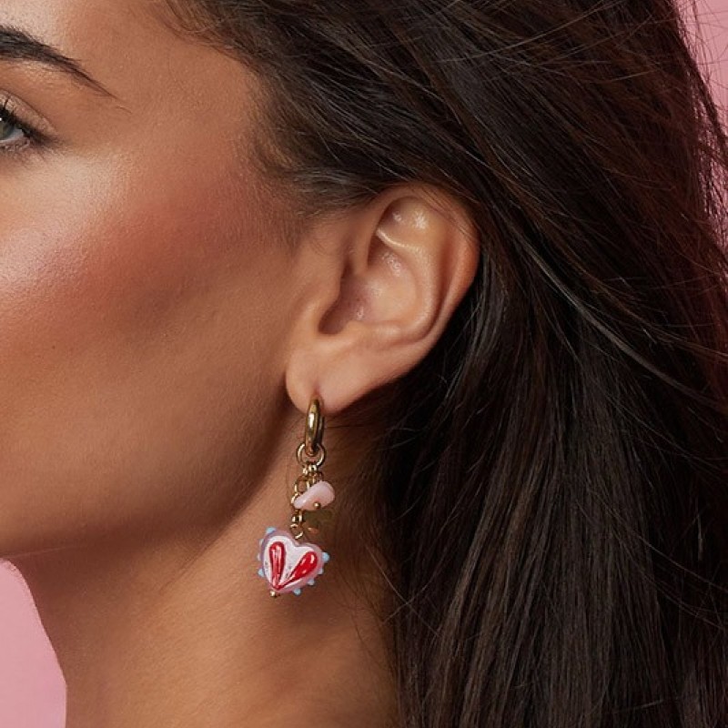 Pendientes Aro  Acero Corazon Rosa Club Spice