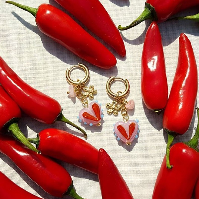 Pendientes Aro  Acero Corazon Rosa Club Spice