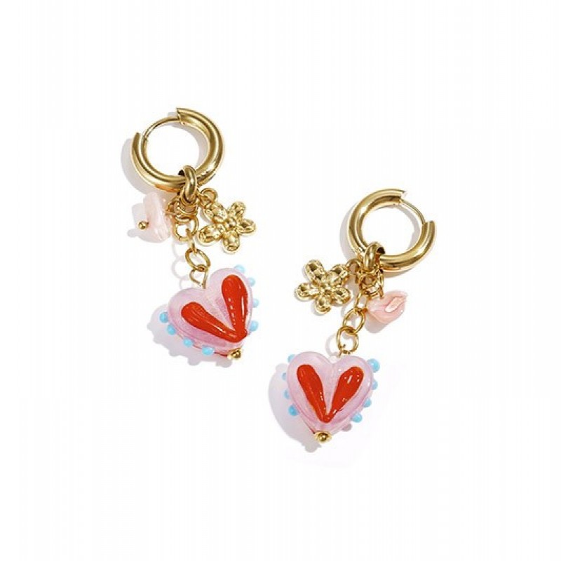 Pendientes Aro  Acero Corazon Rosa Club Spice