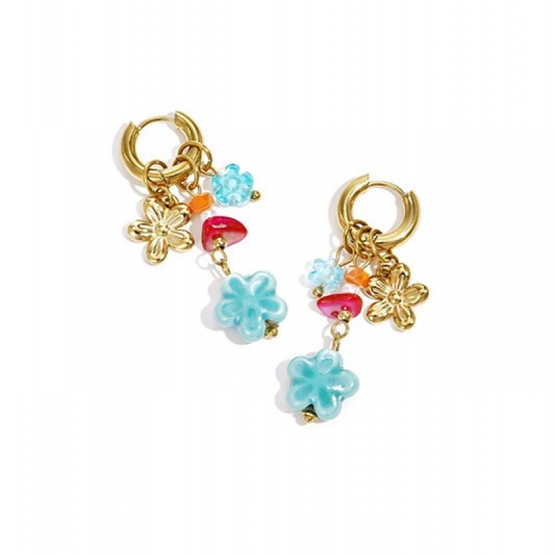 Pendientes Aro  Acero Florecilla Aguamarina Club Spice