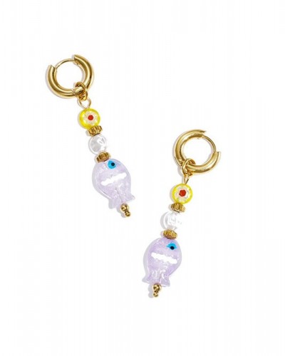 Pendientes Aro  Acero Mini Pez Lila  Club Spice