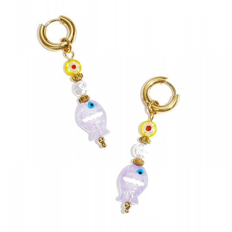 Pendientes Aro  Acero Mini Pez Lila  Club Spice