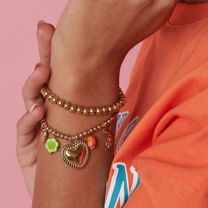 Pulsera Dijes Cuerda Corazon Dorado Club Spice