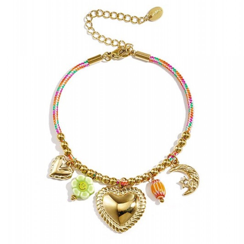 Pulsera Dijes Cuerda Corazon Dorado Club Spice