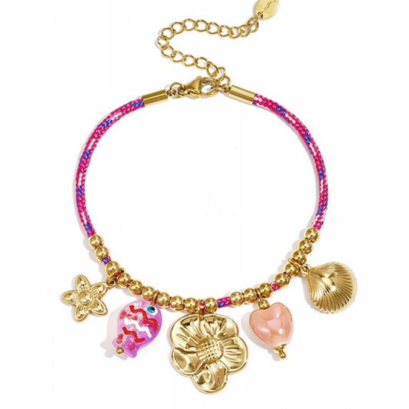 Pulsera Dijes Cuerda Flor Dorada Club Spice